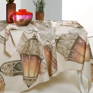 Rectangular linen and cotton tablecloth RANDI Lanterns - Picture 1 of 1