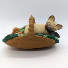 Hallmark Collector Christmas Ornament Cat Naps Siamese Holly Basket Signed Dill