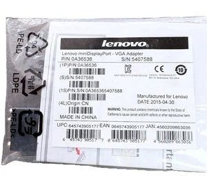 Genuine Lenovo miniDisplayPort to VGA Adapter Brand New Sealed  0A36536 - Picture 1 of 4