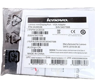 Genuine Lenovo miniDisplayPort to VGA Adapter Brand New Sealed  0A36536 - Image 1 of 4
