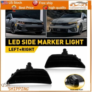 2PC For 21-up Kia K5 Smoked Amber LED Front Bumper Side Marker Light Assembly EO - Picture 1 of 14