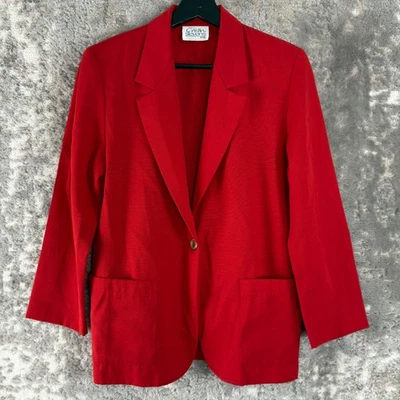 Chaqueta Blazer Cristin Stevens Pequeña Talla SP Carrera Muescas Botón Único Roja Foto 1 de 4