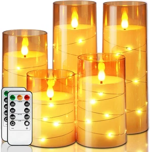 Acryl flammenlose Kerzen mit eingebetteter Stern Lichterkette, Batteriebetrieb - Bild 1 von 12