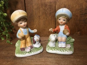 Vintage Home Interiors Figuren 2 Stück Set #1430 kleine Jungen mit Welpen Homco - Bild 1 von 8