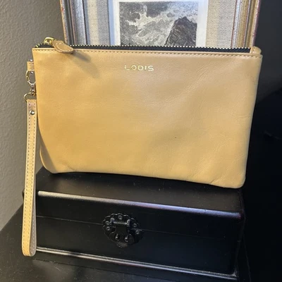 Muñequera LODIS Cuero Guijarro Genuino Color Camel Herrajes Dorados 8 x 5 pulgadas Foto 1 de 4