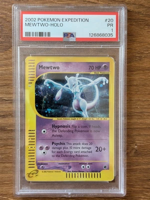 2002 Pokemon Expedition PSA 1 Mewtwo Holo #20 E-Reader Poor PR FRESH GRADE CASE - Image 1 of 2