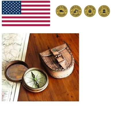 Brújula poema de latón envejecido con estuche de cuero Foto 1 de 2