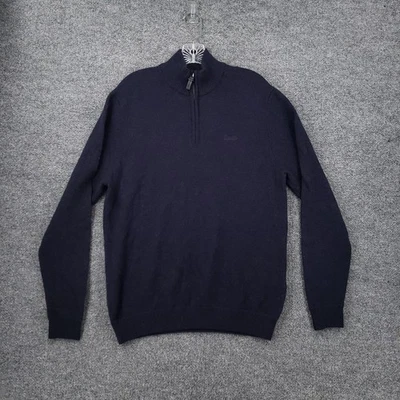 Мужской свитер Superdry XL темно-синий основной облегающий пуловер на молнии 1/4 шерстяная смесь - Изображение 1 из 4