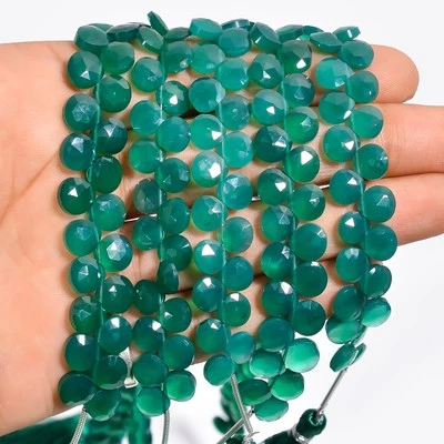 Green Chalcedony Gemstone Heart Faceted Beads 6X6X3 mm Strand 20-25 Pcs AB-742 - Image 1 of 4