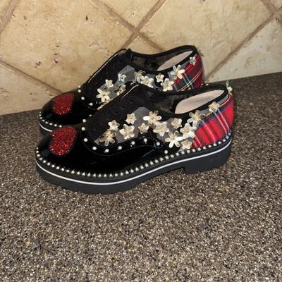 Betsey Johnson Abbott Oxford, Corazones Negros Dorados Florales Para Mujer Talla 5 Foto 1 de 4