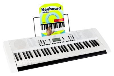 FUNKEY Zeitloses 61-Tasten Keyboard in weiß mit USB/MP3 Port im Set inkl. Schule