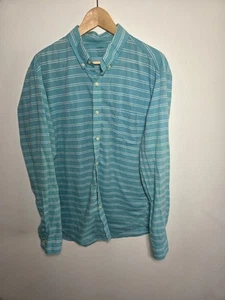 J Crew Light Weight Chambray Shirt Mens XL teal Button Up cotton striped - Picture 1 of 6