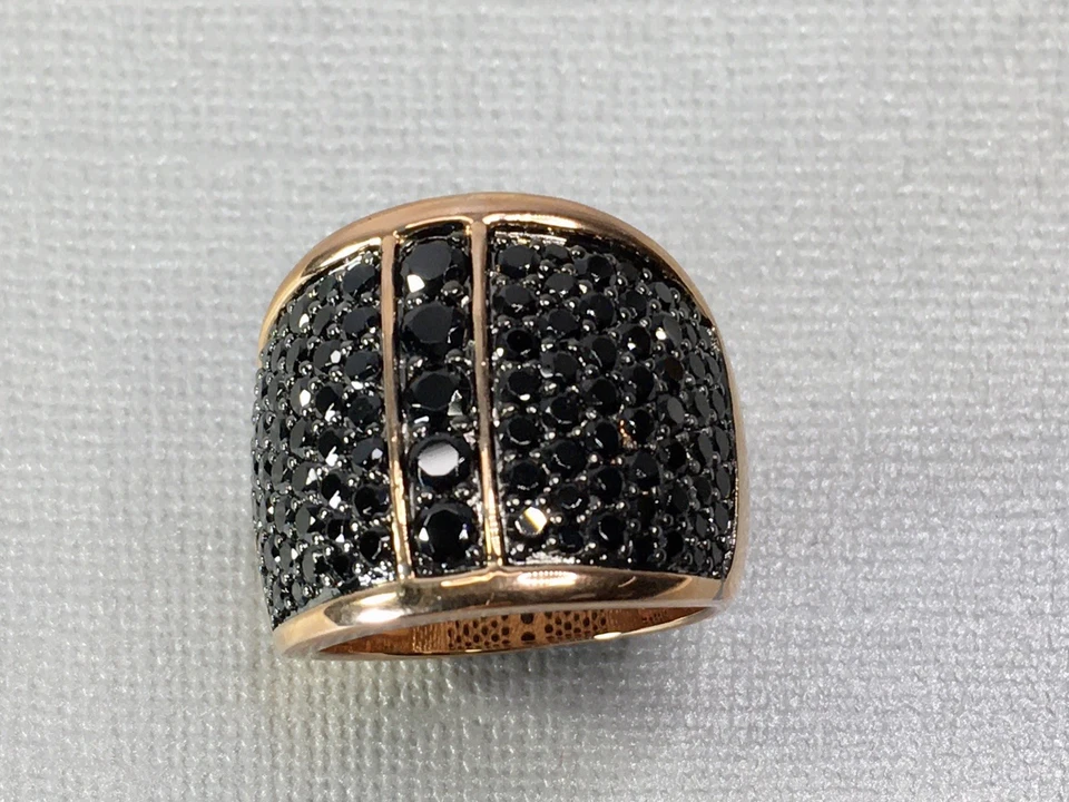 Vtg QVC Milor Italy Chunky 18K Rose Gold On Bronze W Black Crystal Ring Size 9 - Image 1 of 4