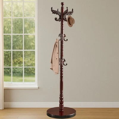 Wooden Coat Rack Stand Vintage Antique Style With Hooks Freestanding Classic New - Image 1 of 4