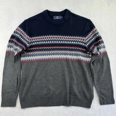 Vineyard Vines Men’s Fair Isle Sweater Large Navy Gray Merino Wool Alpaca Blend  - Image 1 of 4