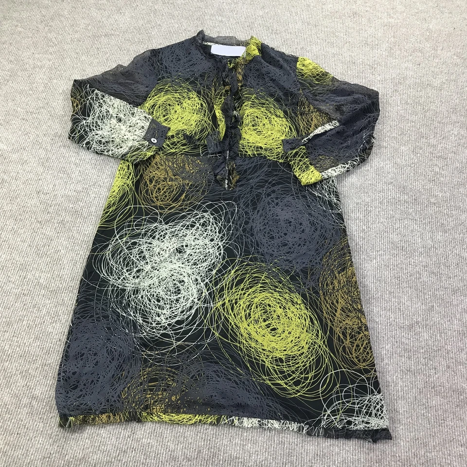 Vestido feminino Vera Wang etiqueta lavanda 8 preto amarelo cinza seda transparente manga longa - Imagem 1 de 4