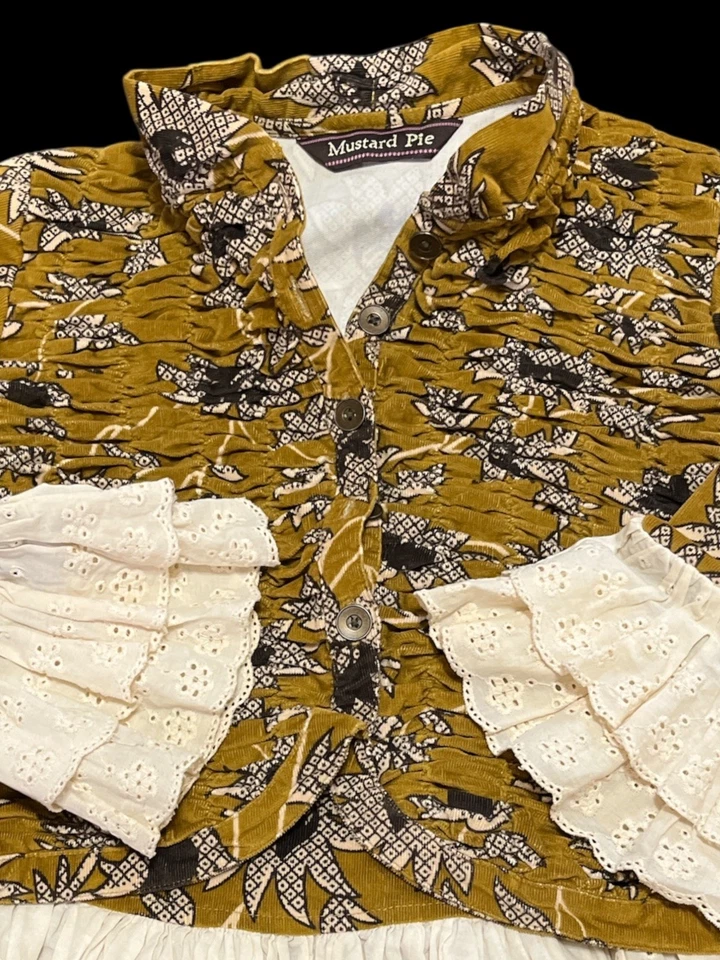 Mustard Pie/Matilda Jane-Jacket--Sz 10-Mustard/Brown-Beige eyelet-Item-A11 - Image 1 of 4