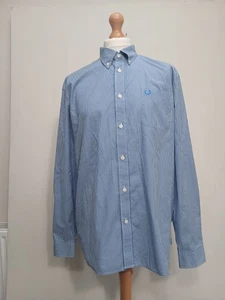 Herren Fred Perry Hemd XL blau kariert Logo Baumwolle langarm - Bild 1 von 12