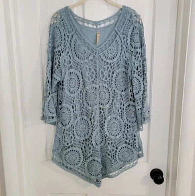 Top túnica de ganchillo XCVI para mujer talla 1 (EE. UU. 2) boho hippie dobladillo asimétrico forrado Foto 1 de 4