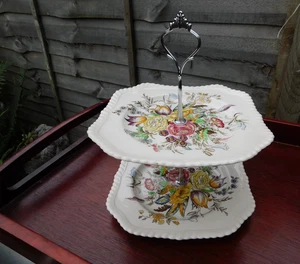 Garden Bouquet by Windsor Ware. 2 tier cake/sandwich stand. - Picture 1 of 4