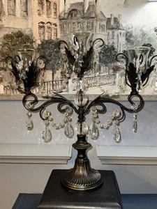 MIKASA TEALIGHT TAPER THRER ARM CANDELABRA w/CHANDELIER PRISMS - EUC - Picture 1 of 10