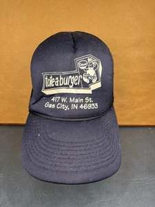 Vintage Tote-a-burger Gas City Indiana Small Navy Blue Mesh Snapback Hat - Picture 1 of 11