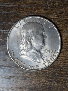 1949-D Ben Franklin mezzo dollaro AU forte Bell Lines data chiave - Foto 1 di 2