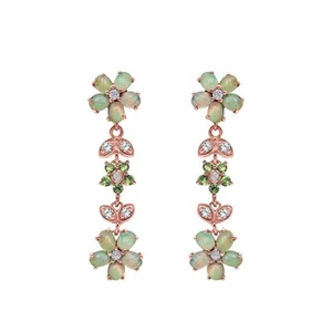 Orecchini pendenti opale etiope in argento 925 placcato oro rosa peridoto... - Foto 1 di 1
