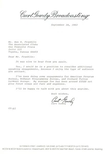 Carta mecanografiada firmada por Curt Gowdy - Imagen 1 de 2