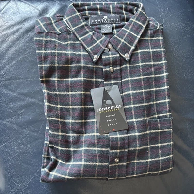 Consensus Flannel Shirt Men's Size X-Large 17-17.5 Black Plaid Cotton - Image 1 of 4