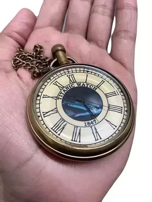 Antique Brass Pocket Watch – Titanic 1847 Vintage Style – Rare Collectible (Only - Image 1 of 4