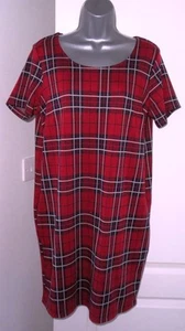 ✿Ladies NEXT PETITE red mix stretch checked pockets shift dress size 14✿ - Picture 1 of 4