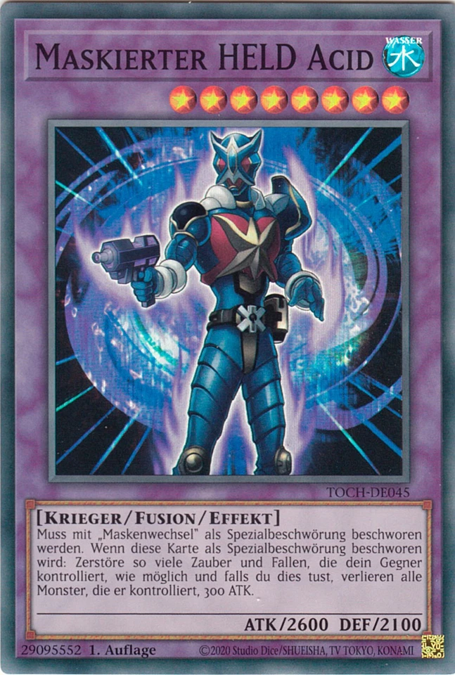 YU-GI-OH, MASKIERTER HELD ACID, SR, TOCH-DE045, 1. Auflage, TOP - Bild 1 von 1
