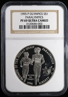 1995-P $1 Proof Olympics Paralympics Commem Silver Dollar NGC PF 69 UC | PR - Image 1 of 2