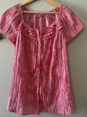 Laura Scott Pink Crepe Ruffle Blouse Women’s Size Medium  - Image 1 of 4