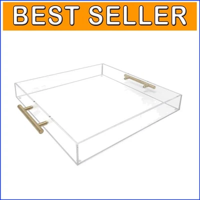 15x15 Stackable Clear Acrylic Tray with Gold Metal Handles - Multi-Purpose Decor - Image 1 of 4