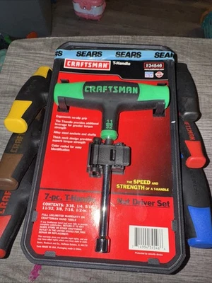 Sears Craftsman USA Nos 7pc Comfort T Handle Hex Nut Driver Set 34546 SAE - Image 1 of 4