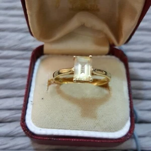 925 Sterling Silver Ring, Gold Plated, Genuine Citrine Gemstone, Size P US 7.5 - Picture 1 of 7