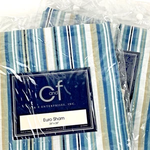 Lot 2 NEW PILLOW SHAMS Cover Striped Blue White 26 x 26 Euro Cotton Gift - Picture 1 of 14
