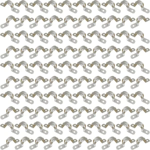 100PCS 1/2 Inch Stainless Steel Conduit Clamps Double Hole U Bracket Pipe Straps - Picture 1 of 12