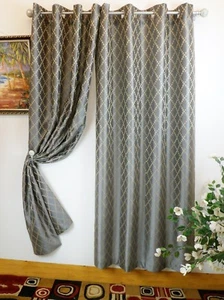 Broadway Faux Silk Grommet Panel With Embroidery Size; 53" X 84" - Picture 1 of 6