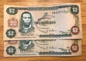 Mogi9 Jamaica Lot of 2 Fine -VF Paper Notes Km 60a - Picture 1 of 2