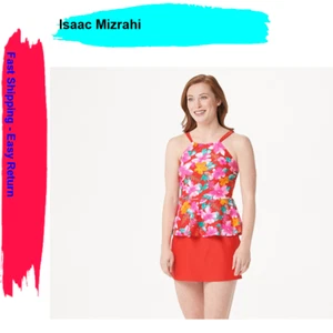 Isaac Mizrahi Live! Floral Peplum Tankini with Skirt, Flame Red, Size 8. - Picture 1 of 1