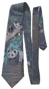 Krawatte Panda Bär Bambus Tierreich grau 58 Zoll guter Zustand Papa Geschenk - Bild 1 von 2