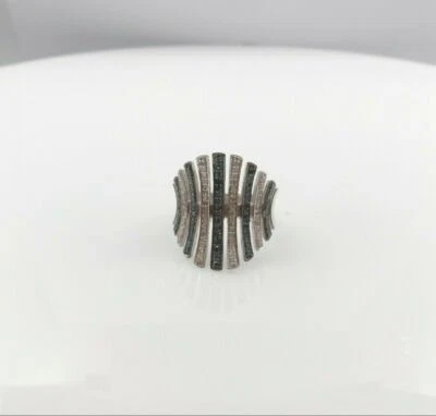 Anillo de compromiso de plata de aniversario de diamantes azules blancos naturales corte redondo de 0,86 quilates Foto 1 de 4