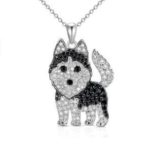 Strass HUSKY Halskette mit Anhänger versilbert Kette NEU - Bild 1 von 3