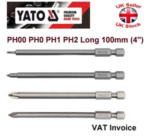 Yato Professional Long Philips Bits Length:100mm(4") PH00 PH0 PH1 PH2 or Sets - Picture 1 of 11