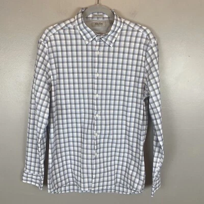 Camisa Kenneth Cole Reaction Para Hombres Súper Ajustada Con Botones Azul Blanco A Cuadros L Foto 1 de 4