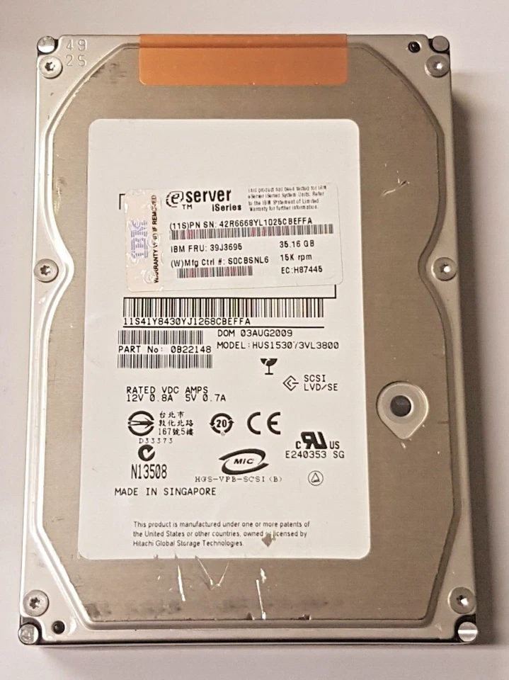 35.16 GB IBM Iseries FRU 39J3696 HUS153073VL3800 15K Ultra3 SCSI 80Pin HDD 3.5" - Image 1 of 1