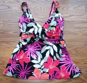 BUILD YOUR OWN SWIMSUIT 10 MISSES CROSSOVER TANKINI TROPICAL DELIGHT ORANGE PINK - Picture 1 of 1
